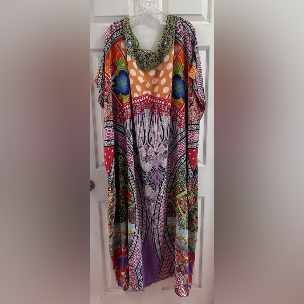 Camilla Multicolor Silk Maxi Kaftan Dress - Picture 3 of 6